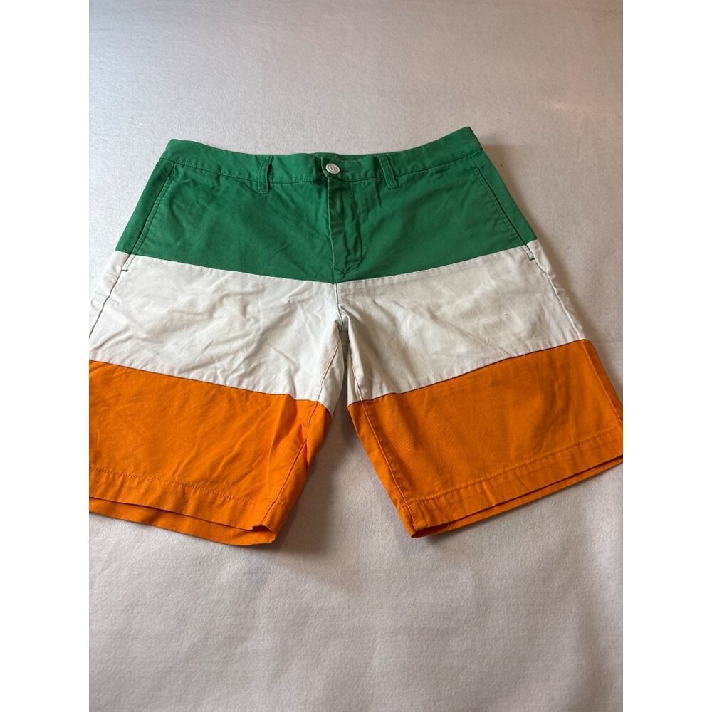 Mens Color Block Shorts Green/White/Orange  33 Waist